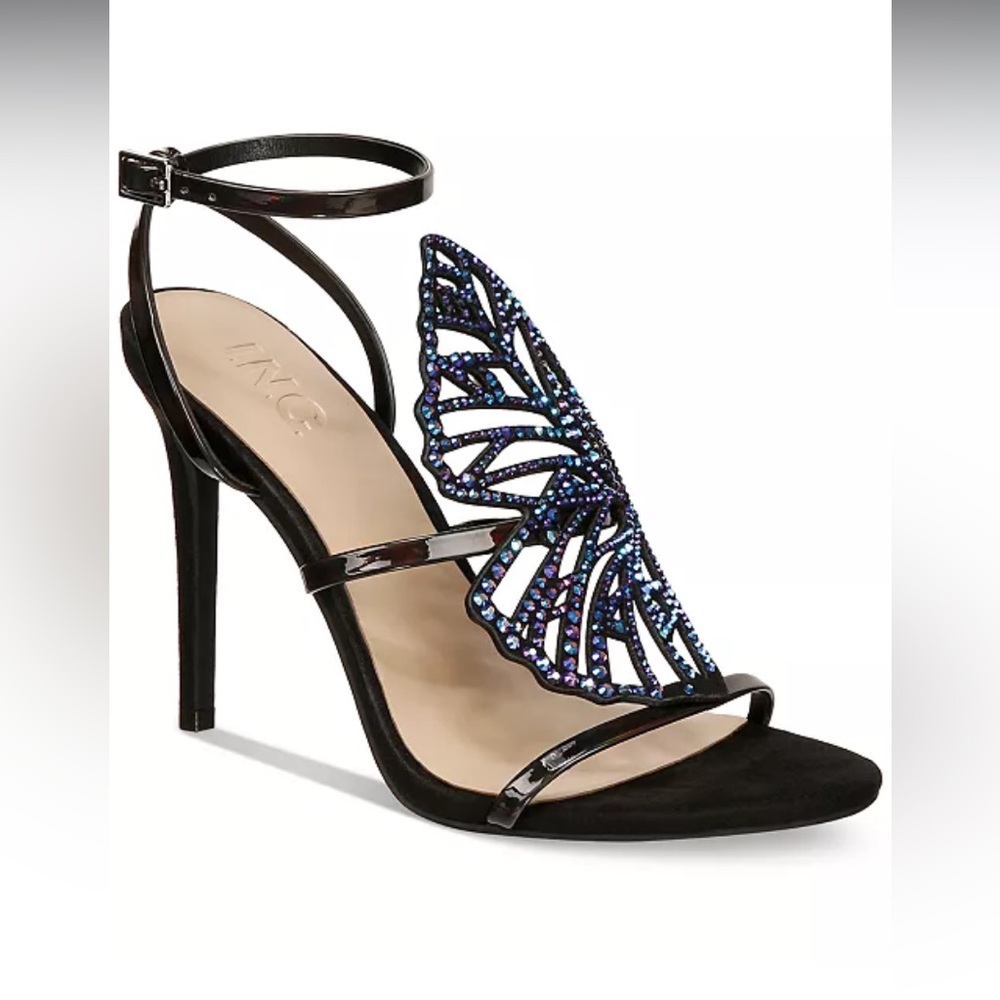 INC International Concepts Black Butterfly Crystal Embellished Stiletto Sandals